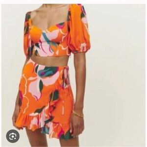 Reformation Vibrant Orange and Pink Skirt Set